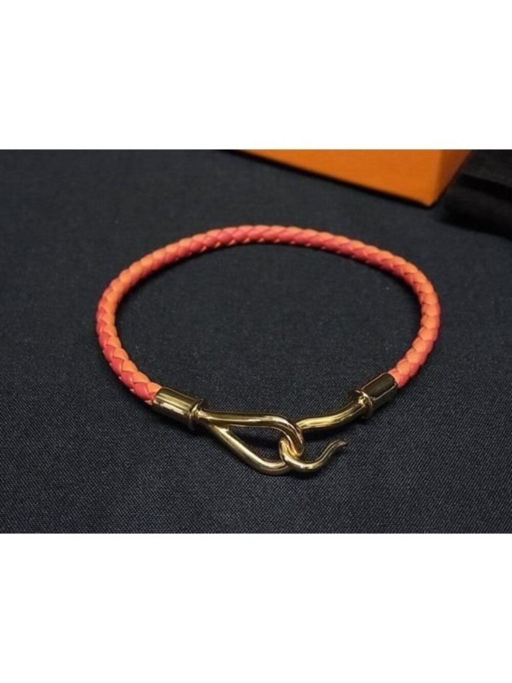 Hermes Jumbo Leather Braided Gold Bracelet Thread